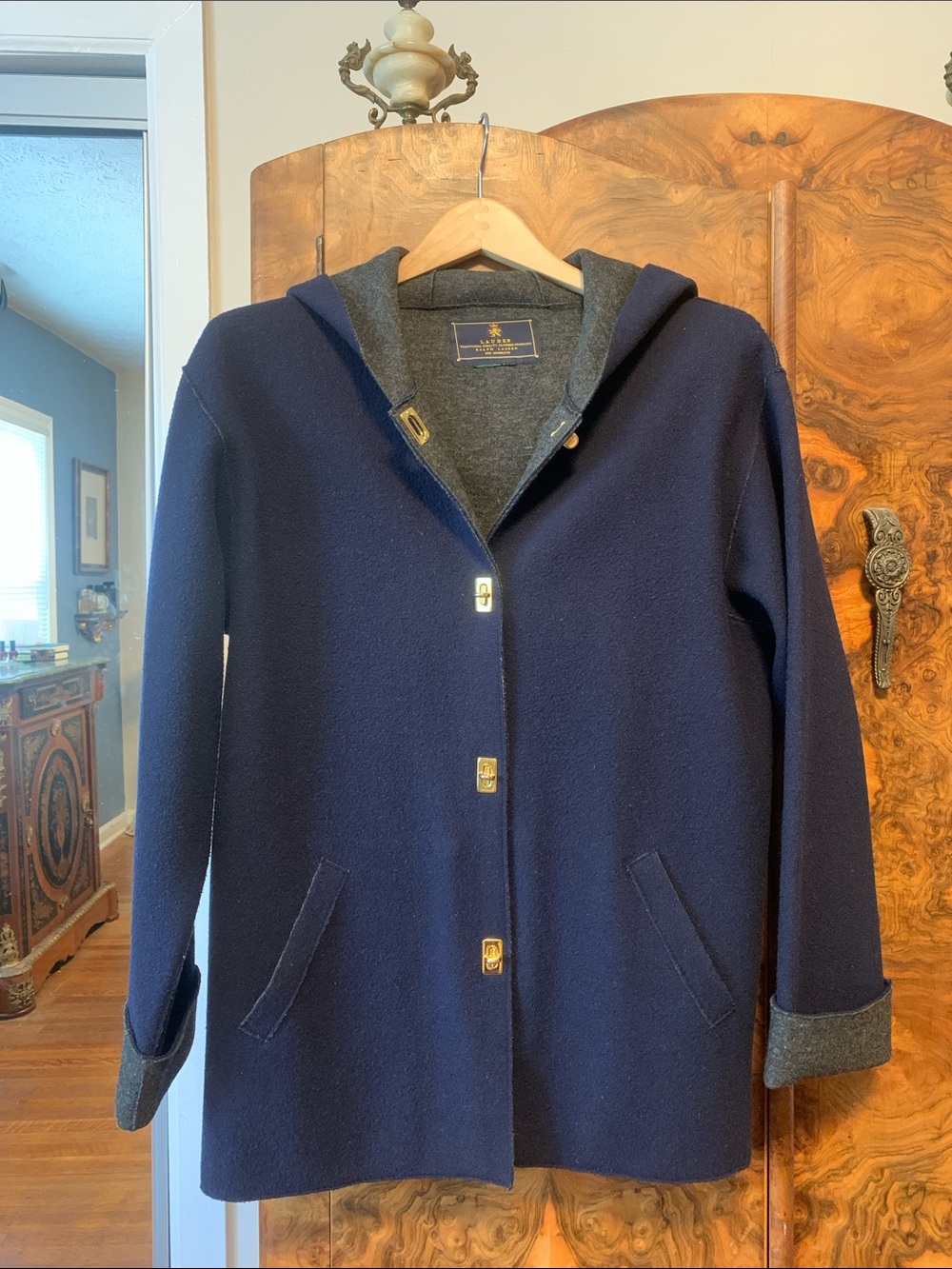 Lauren Ralph Lauren Navy Blue Hooded Wool Coat